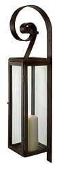 28" Rustic Scroll Rectangular Pillar Candle Lantern Wall Sconce