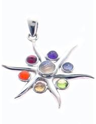 Chakra Sun Semiprecious Stone Sterling Silver Pendant