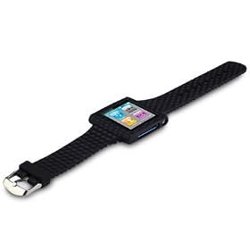 APPLE IPOD NANO 6TH GENERATION SILICONE WATCH STRAP CASE / COVER / SKIN - BLACK PART OF THE QUBITS ACCESSORIES RANGE