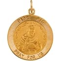 14K Yellow Gold Round Padre Pio Pendant Medal