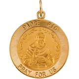 14K Yellow Gold Round Padre Pio Pendant Medal