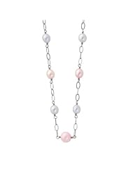 Pink and Purple Cultured Pearl and Chain Linked Necklace