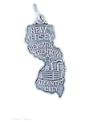 Sterling Silver NEW JERSEY State Map Outline Word Charm