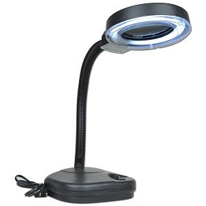 2x - 20x Magnifier Flex Neck Desk Lamp (Black) - Adjustable Lamp Makes It Easy To Illuminate & Magnify Objects!
