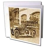 Scenes from the Past Magic Lantern Slides - Early 1900s Pumper Fire Truck and Firemen Sepia - Greeting Cards-12 Greeting Cards with envelopes
