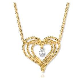 14k Yellow Gold Rope Heart Diamond Pendant Necklace