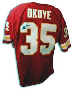 Christian Okoye Signed Kansas City Chiefs Red Throwback Jersey
