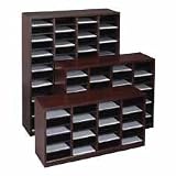 Safco Products Company Products - Literature Organizer, 36 Cmptmnt, 40Wx11-3/4Dx23H/2H, MY - Sold as 1 EA - Wood literature organizer provides storage with quick and easy document retrieval. Offers an ideal storage solution for showrooms, public areas and professional offices. Features solid fiberboard back and hardboard shelves that form letter-size, 9 wide x 11 deep x 3 high compartments. Individual letter-size compartment shelves are removable for added versatility. Equipped with black
