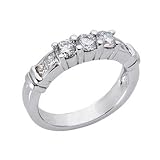 14k White 3 Stone 0.89 Ct Diamond Engagement Band - Size 7.0