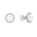 Diamond Fascination 14K White Gold Diamond Accent White Pearl Stud Earrings