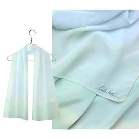ULRIKE Oblong Flat Crepe Silk Scarf - The very softest ombre of baby blue leading into a soft yellow green on the tips of the scarf. Its simplicity lends itself to be worn with patterned cloths.