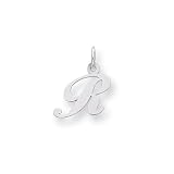 Sterling Silver Small Fancy Script Initial R Charm