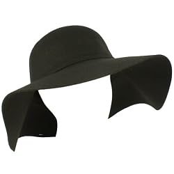 Winter Wool Ribbon Hat Floppy Ribbon 4-3/8" Brim Black