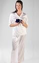 Women's Silk Pajamas Set, Wrap Top White