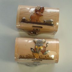 Two Wooden Money Boxes -Cat and Mouse Designs