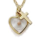 14K Gold Filled Mustard Seed Heart Necklace with Cross Charm on 18