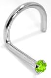 1.5mm Peridot (August) - 950 Platinum Nose Ring Twist / Screw- 16 Gauge