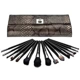 Deluxe Makeup Brush Set 15 piece Cosmetic Brushes Bronze Faux Snake Skin / Reptile Case Great Gift Idea