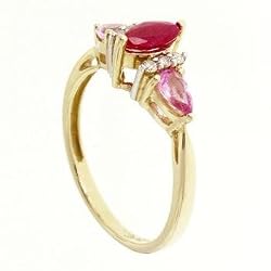 Ruby, Pink Sapphire & Diamond Ring in Yellow Gold Size 7