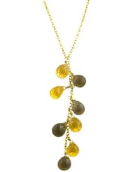14 Karat Yellow Gold Faceted Smokey Quartz & Citrine Lariat Necklace (16 Inch)