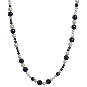 Smooth Black Onyx and White Cultured Pearl Necklace, 64 by Amazon.com Collection