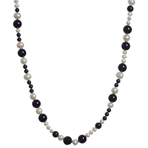 Smooth Black Onyx and White Cultured Pearl Necklace, 64 by 