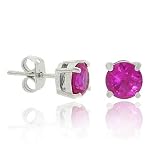 Sterling Silver .925 Hot Pink Cubic Zirconia cz Stone Prong 6mm Stud Earrings