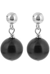 925 Sterling Silver 8mm Black Simulated Pearl Handmade Drop Earrings Made with Swarovski Crystal Elements