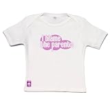 DribbleFactory : I Blame the Parents Pink and White T-shirt (6 months)