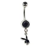 14 Gauge 3/8" Playboy Bunny Black Charm - Surgical Steel Curved Barbell - Surgical Steel