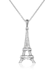 Sterling Silver Diamond Eiffel Tower Pendant Necklace (1/6 Cttw, I-J Color, I2-I3 Clarity), 18"