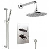 Twin Thermostatic Shower Valve With Built-In Diverter With Slider Rail Kit And Fixed Head