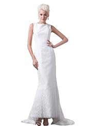 Mermaid Spring Fall Sleeveless Jeweled Lace  Dress with a Brush/Sweep Train 