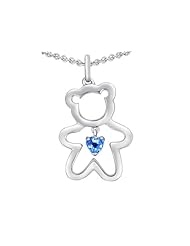 Original Star K (tm) Love Teddy Bear with 4mm Heart Shape Genuine Blue Topaz in 925 Sterling Silver