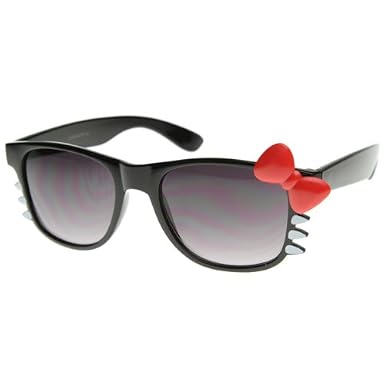 Cute Ladies Retro Hello Kitty Sunglasses with Bow and Whiskers