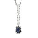 14K White Gold Oval Blue Sapphire & Bezel Set Diamond Necklace