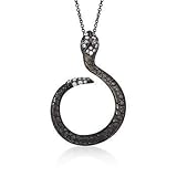 .20ct t.w. CZ Snake Pendant Necklace, Green CZs, Black Rhodium. 18