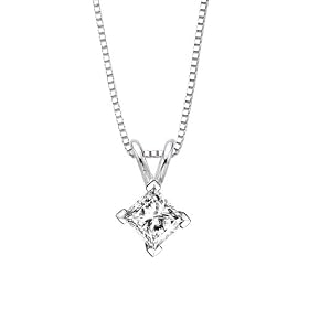0.48 ct. H - VS1 Princess Cut Diamond Solitaire Pendant with Chain (White or Yellow Gold)