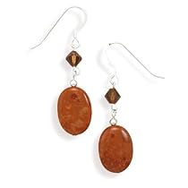 18mm Fossil Coral, 6mm Crystal Sterling Silver French Wire Earrings, 1 1/4in long