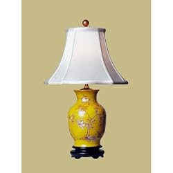 Oriental Furniture LMP-LPBHGS108B 21" Birds and Flowers Vase Lamp in Yellow