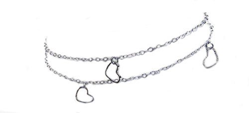 Anklet Bracelet Fashion Jewelry - Silver Tone Double Strand with Diamond-Cut Hearts Anklet Bracelet Fashion Jewelry - Silver Tone Double Strand with Diamond-Cut Hearts