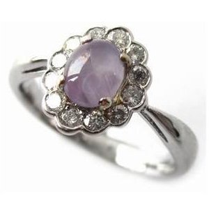 Star Sapphire and Diamond Vintage Style Engagement Ring in Platinum