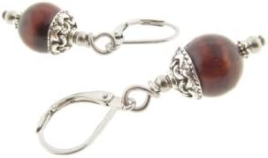 Orchid Cove Handcrafted Red Tiger Eye Earrings with Stainless Steel Leverback Earwires