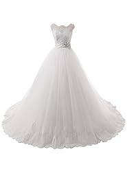 A-line Tulle Floor Length Empire   Waistline Lace Illusion Sweetheart  Dress with a Chapel Train 