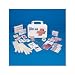 22 first aid products, 119 pieces in a plastic case with weatherproof seal. Includes: first aid cream, antiseptic wipes, scissors, forceps, latex gloves, instant cold pack, adhesive bandages. Wall mountable (mounting hardware not included). 10 x 7 x 3. Shpg. wt. 2 lbs.
