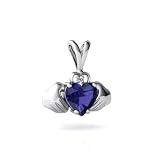14K White Gold Heart Created Sapphire Celtic Claddagh Pendant