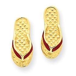 14k Gold Fuschia Enameled Flip Flop Post Earrings