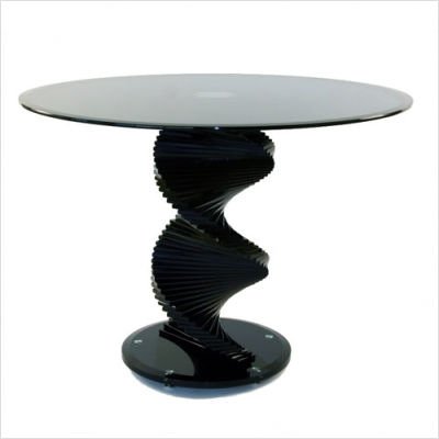 Black Glass Dining Table with Spiral Base