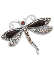Black Onyx, Garnet and Marcasite Dragonfly Pin