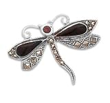 Black Onyx, Garnet and Marcasite Dragonfly Pin